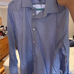 Banana Republic BR Wrinkle Resistant Dress Shirt Size L Blue Texture